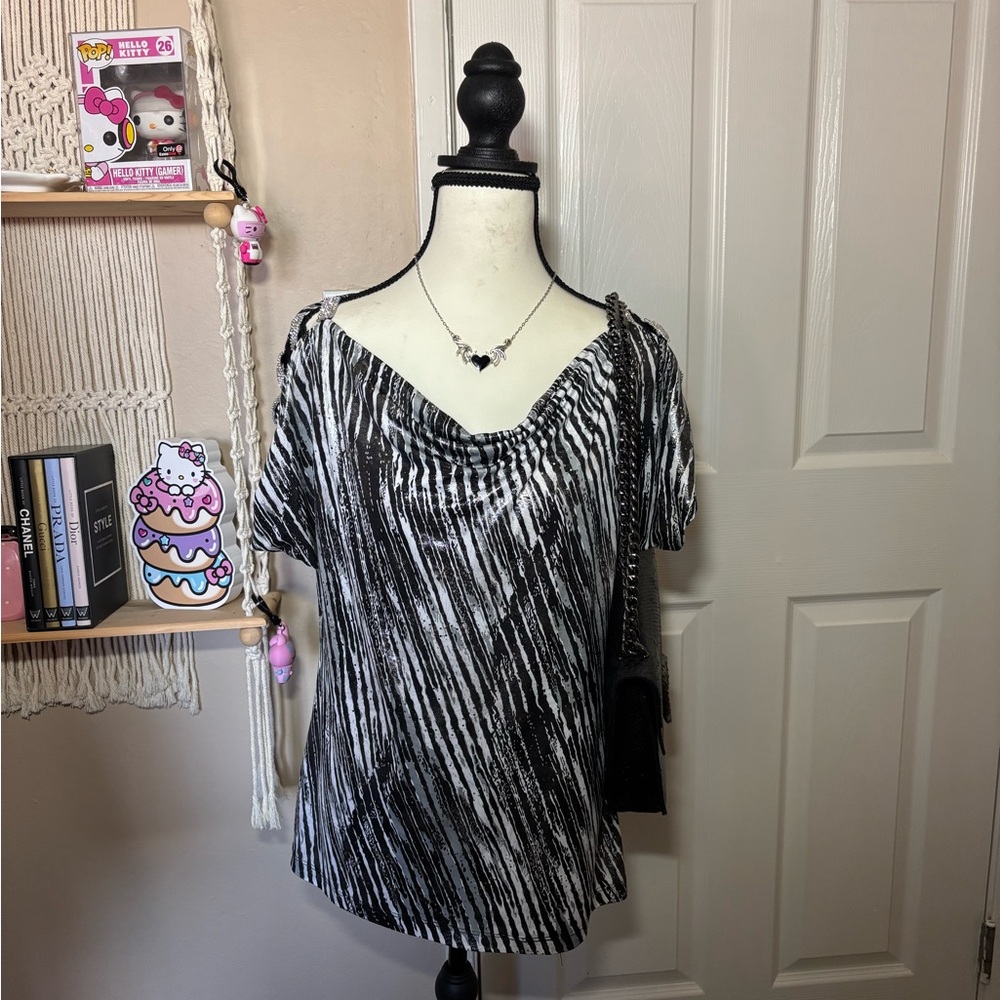 Dressbarn Black and White Striped Blouse
